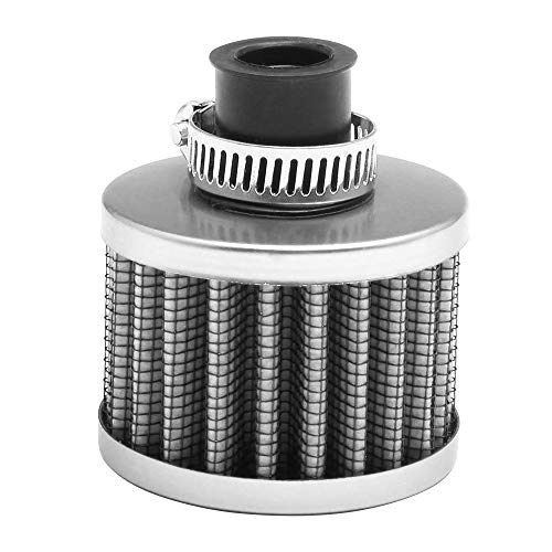 VEHSUN Oil Catch Tank, Aluminum, Universal for Cars and Motorcycles, Oil Catch with Freezer Filter, Flat Head, Cylindrical, Hose Nipple, Outer Di