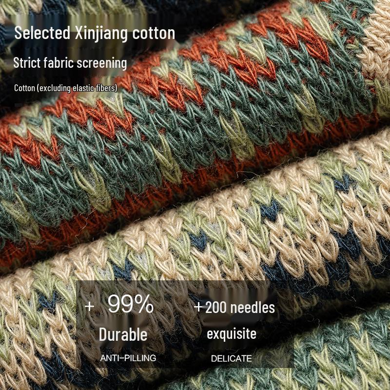 Women's Mid-Calf Retro Ethnic Socks - Double Needle, Anti-Pilling, Perfect for Autumn/Winter - Versatile with Short Boots