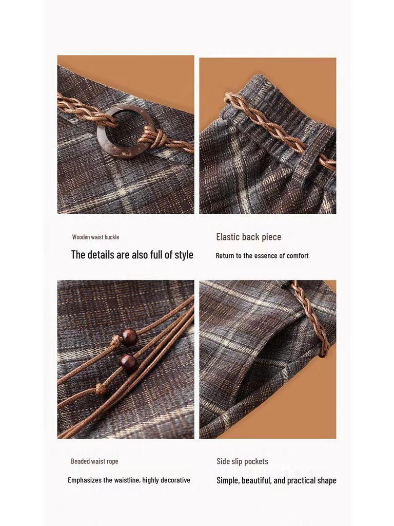 Women's Retro Irregular Plaid Woolen A-line Long Skirt - Autumn/Winter 2025 Collection