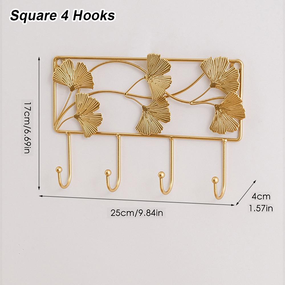 

1Pcs Golden Leaf Shape Iron Hooks Nordic Style Hanging Storage Rack Home Organization Decor Square 4 Hooks