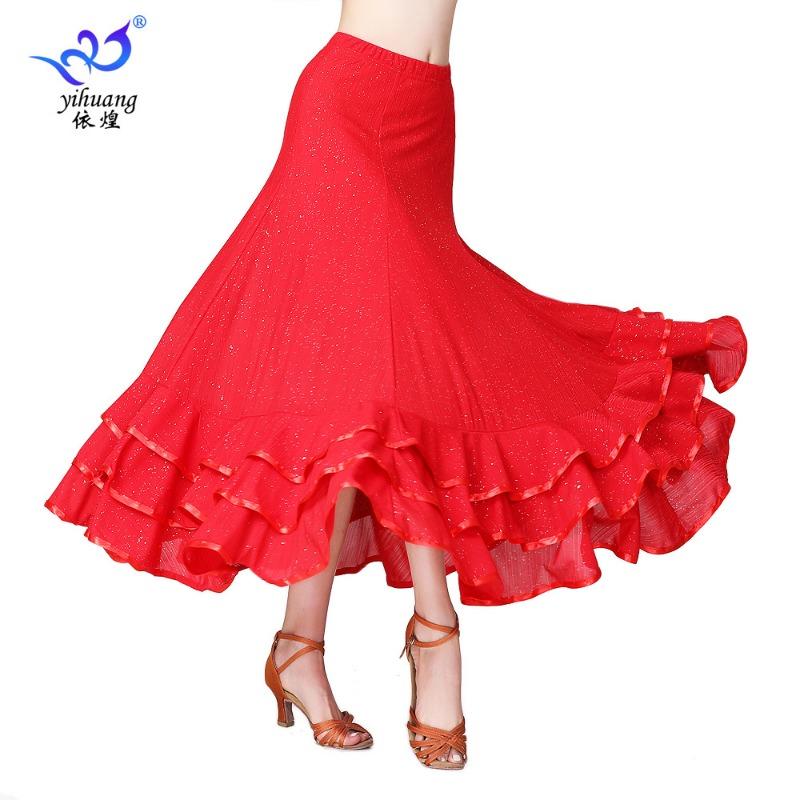 

Костюм для современного танца Танцевальная юбка Юбка для танцевальной практики Платье с пайетками для бальных танцев Костюм для бальных танцев Длинная юбка Костюм для выступлений M красный