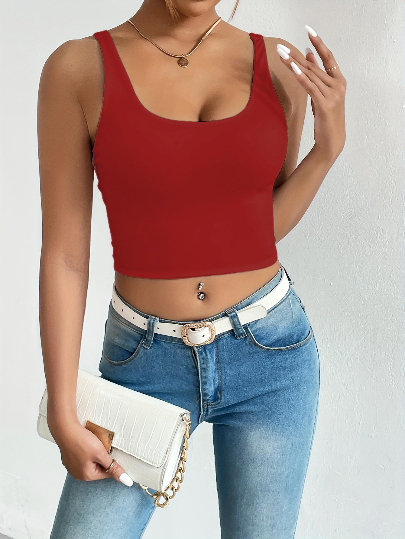 

Повседневный топ с квадратным вырезом на тонких бретельках, укороченный топ для женщин, летние майки, однотонный топ-труба, женский укороченный жилет без рукавов, одежда Y2K XS бордовый