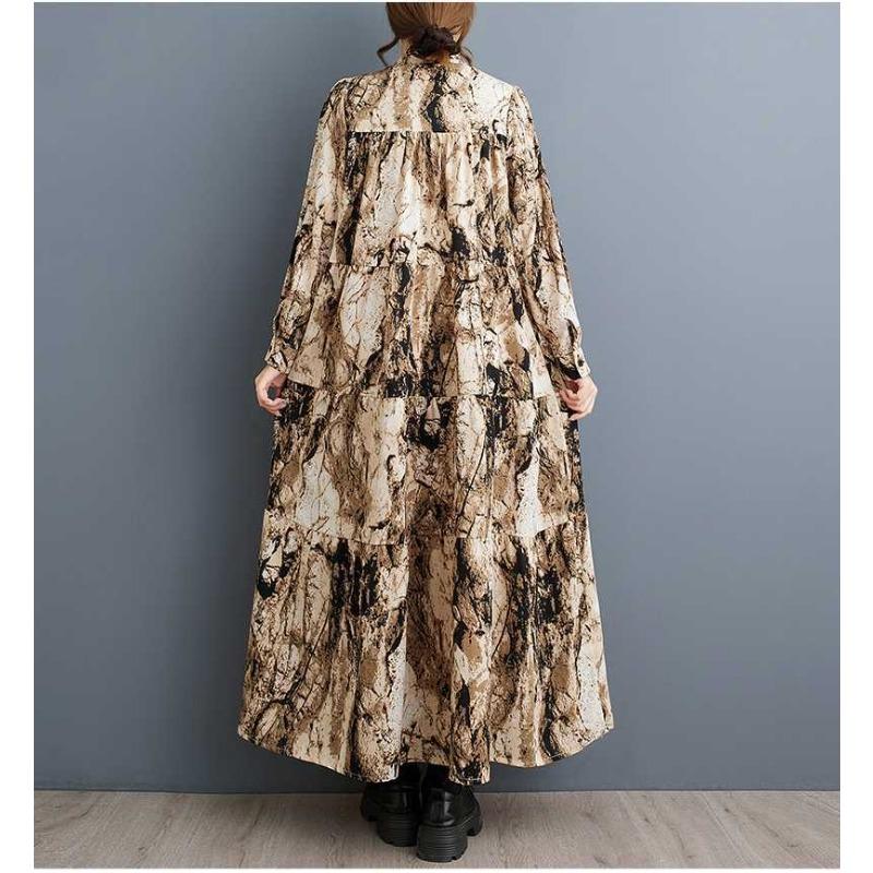 2025 Round Neck Long Sleeve Loose Skirt Women's Big Size Middle Aged Mom Dress