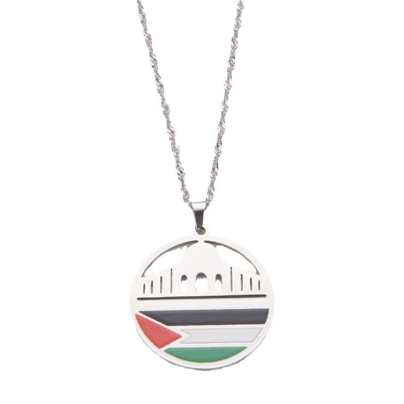 Charm Jewelry, Al-Aqsa Mosque And Palestinian Pendant Necklace For Couples Titanium Steel Necklace