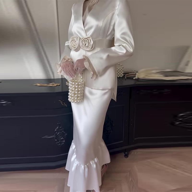 Autumn 2024 Women's French Solid Color Elegant Two-Piece Long Skirt