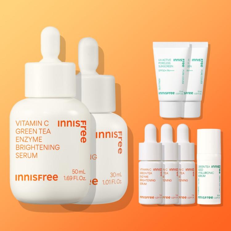 Innisfree Vita C Green Tea Enzyme Blemish Toning Serum 50mL + Vita C Green Tea Enzyme Blemish Toning Serum 30mL, Korean Cosmetics