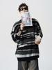 Unisex Mohair Round Neck Color Block Stripe Sweater - Autumn/Winter Casual Loose Fit