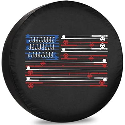 Fishing Rods American Flag Spare Tire Cover Weatherproof RV SUV Trailer Cover