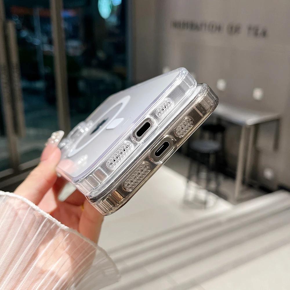 Magsafe Magnetic Wireless Charge Phone Case For iPhone 15 14 Plus 13 12 11 Pro Max Soft TPU Edge Clear Acrylic Back Cover T21