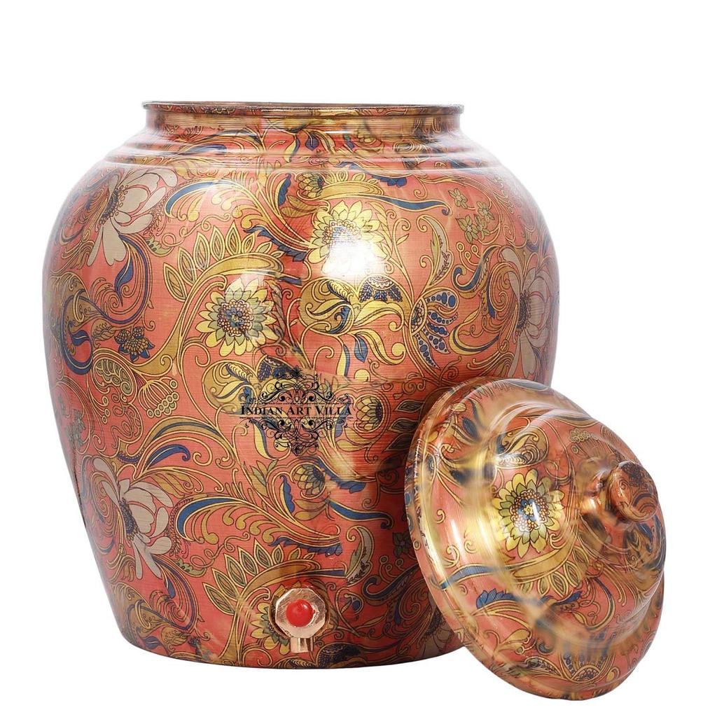 Bedruckter Blumen-Design Kupfer-Wasserspender Topf Matka, Aufbewahrung, HauskücheGarten, 6 LTR