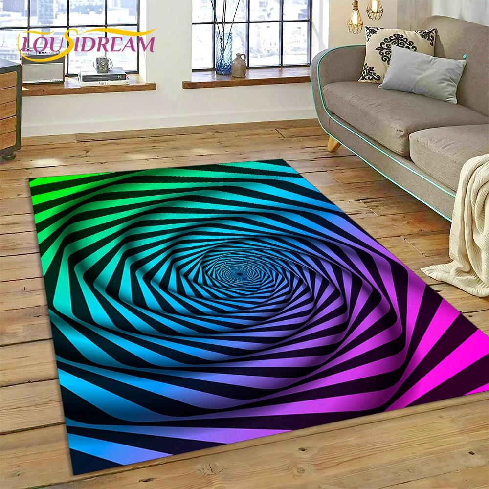 3D-Vortex-Teppich mit visuellen Illusionen für Wohnzimmer, Schlafzimmer, Heimdekoration, Bodenmatte, rutschfeste Dekoration für Sofa, Küche, Fußmatte