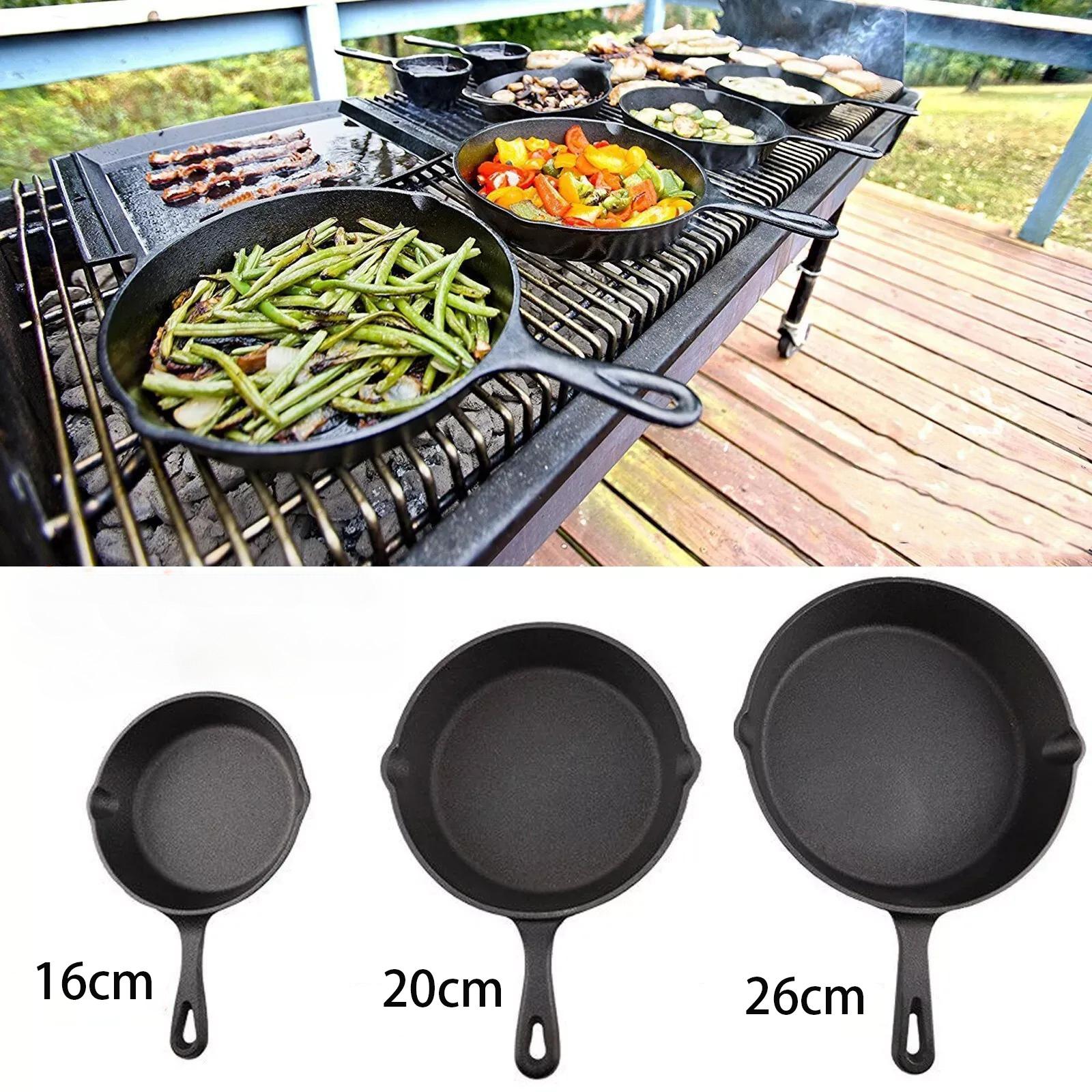 

Чугунная сковорода, предварительно обработанная, набор сковородок из железа, прочная, с носиком для гриля, обжаривания, жарки, выпечки, черного цвета 1pc 26cm