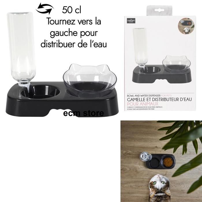 Gamelle et Distributeur d'Eau - THE CONCEPT - Ergonomique - Noir - Pour Chats - Intérieur