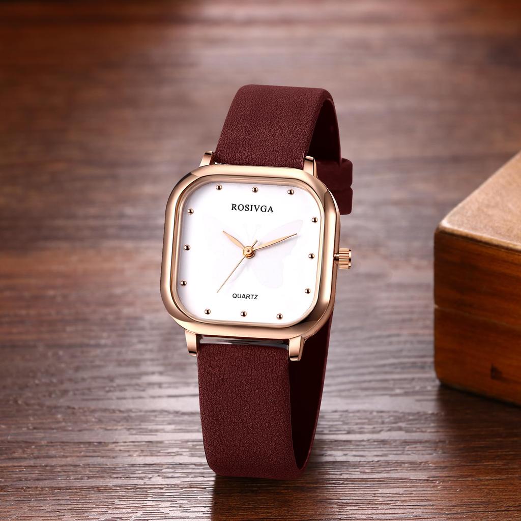 Women's Watch Leather Strap Simple Antique Square Analog Waterproof Leather Belt Casual Business Fashion Watch Women's Accessories - Birthday