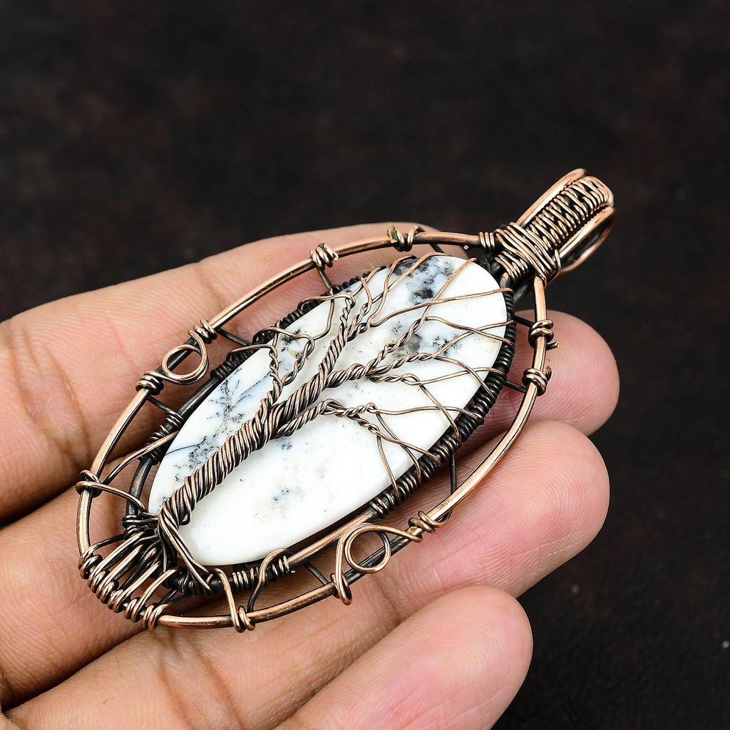 Baum des Lebens Dendrit Opal Anhänger Edelstein Anhänger Kupferdraht umwickelter Anhänger Handgefertigter Dendrit Schmuck Designer Anhänger Geschenk für Freund