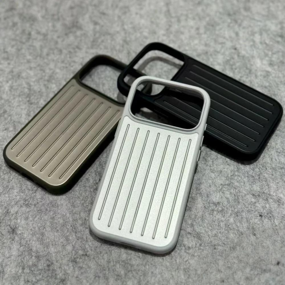Business 3D Aluminum Alloy Corrugated Stripe Stylish Case For IPhone 17 Pro Max 16 15 14 13 Advanced Minimalist Solid Color Sle Luggage Non-Slip Cover