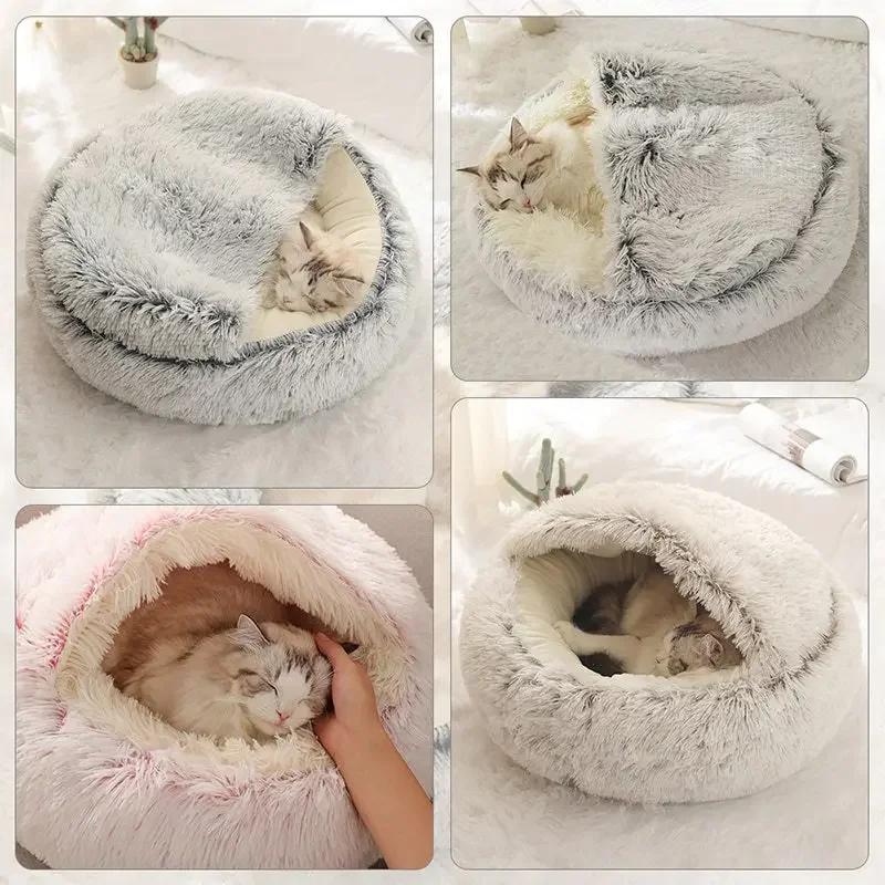 Pet mattress sleeping warm and soft plush pet bed with cover round nest puppy kitten cat dog bed