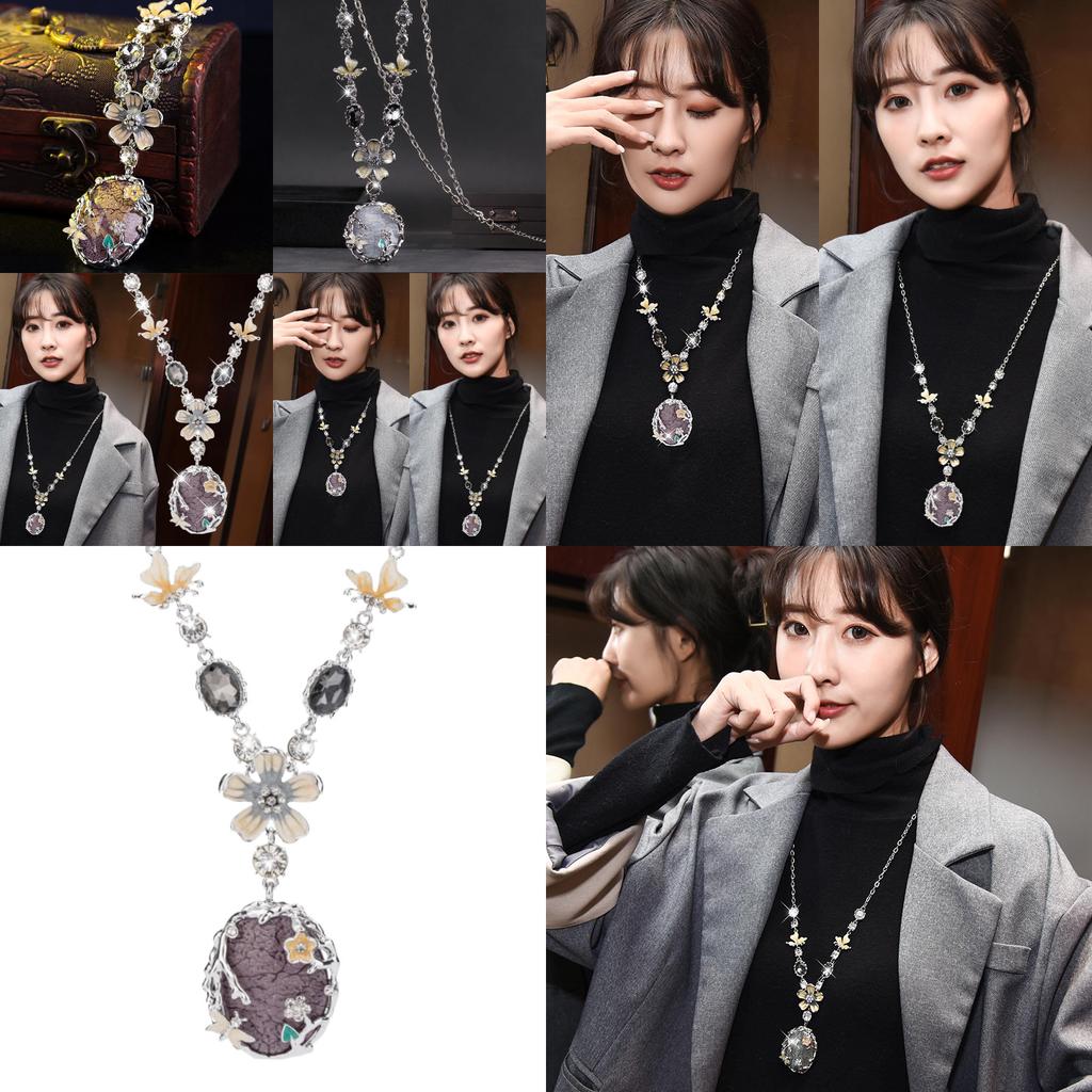 Elegant Vintage Floral Long Necklace For Women Featuring Stunning Crystal Accents