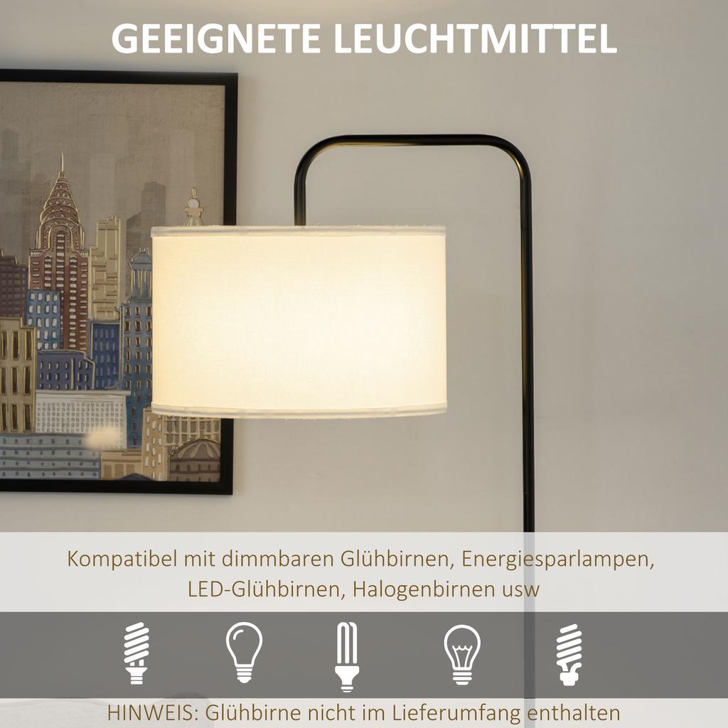 Floor Lamp with Foot Switch, Floor Light with Fabric Shade, Steel, White