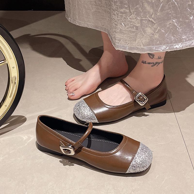 Fashion temperament silver with skirt one-pedal flat-soled single shoes women's 2025 new autumn French Mary Jane shoes