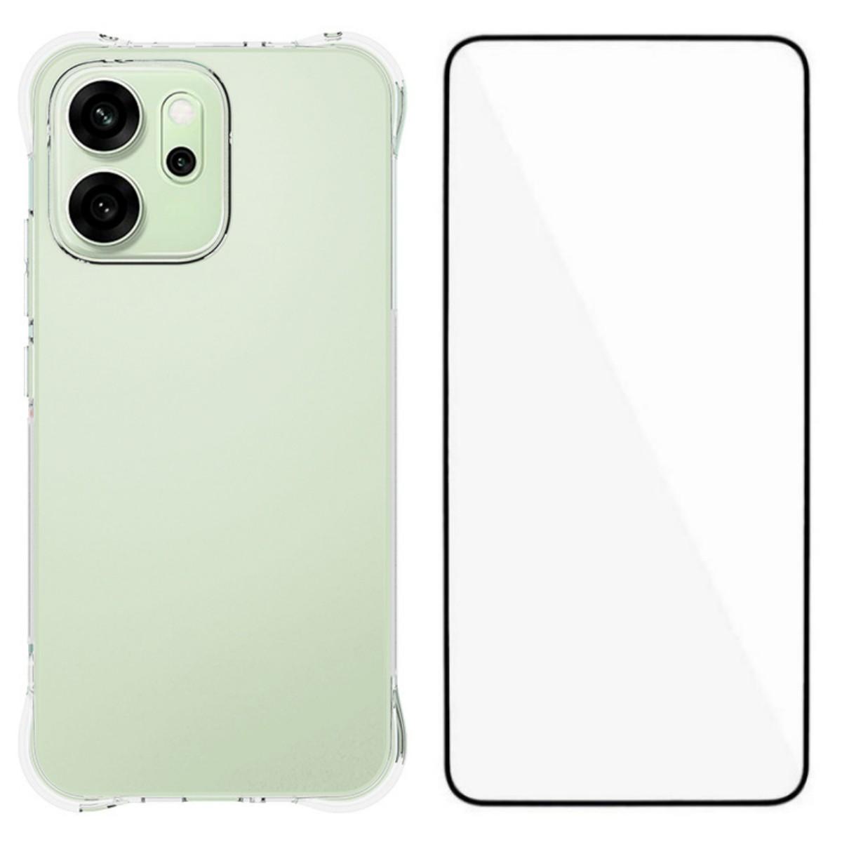 

Для Oppo Reno14 F 5G Чехол WANLONFENG Серии WL 2.0 мм ТПУ Чехол для телефона с Защитной пленкой из закаленного стекла Transparent