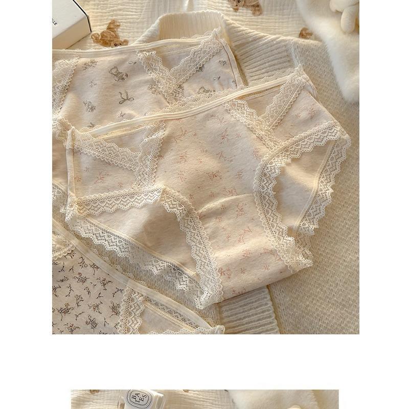 Women S Lace Trim Cotton Underwear Antibacterial Pure Cotton Mid Waist Ladies Panties