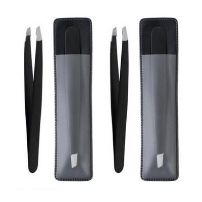 Gentleman Precision Tip Slanted Premium Tweezers, Black, 2 Pieces