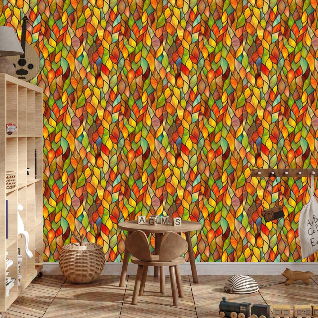 Stained Glass Wallpaper Gold, Orange and Yellow for Living Room and Bedroom 50x1000