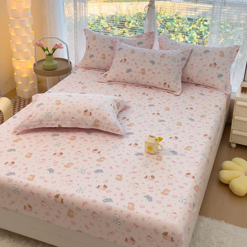 Fitted 100Cotton Bed Sheet Pink Cartoon Style Bedsheets For Kids Single Mattress Cover Drap De Lit SheetsWithout Pillowcase