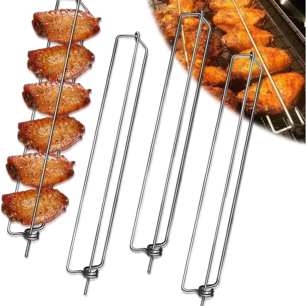 2/4Pcs Clamping Wing Rails for Grilling Chicken Wings, Flat Chicken Wing Fork, BBQ Grilling Tools Set