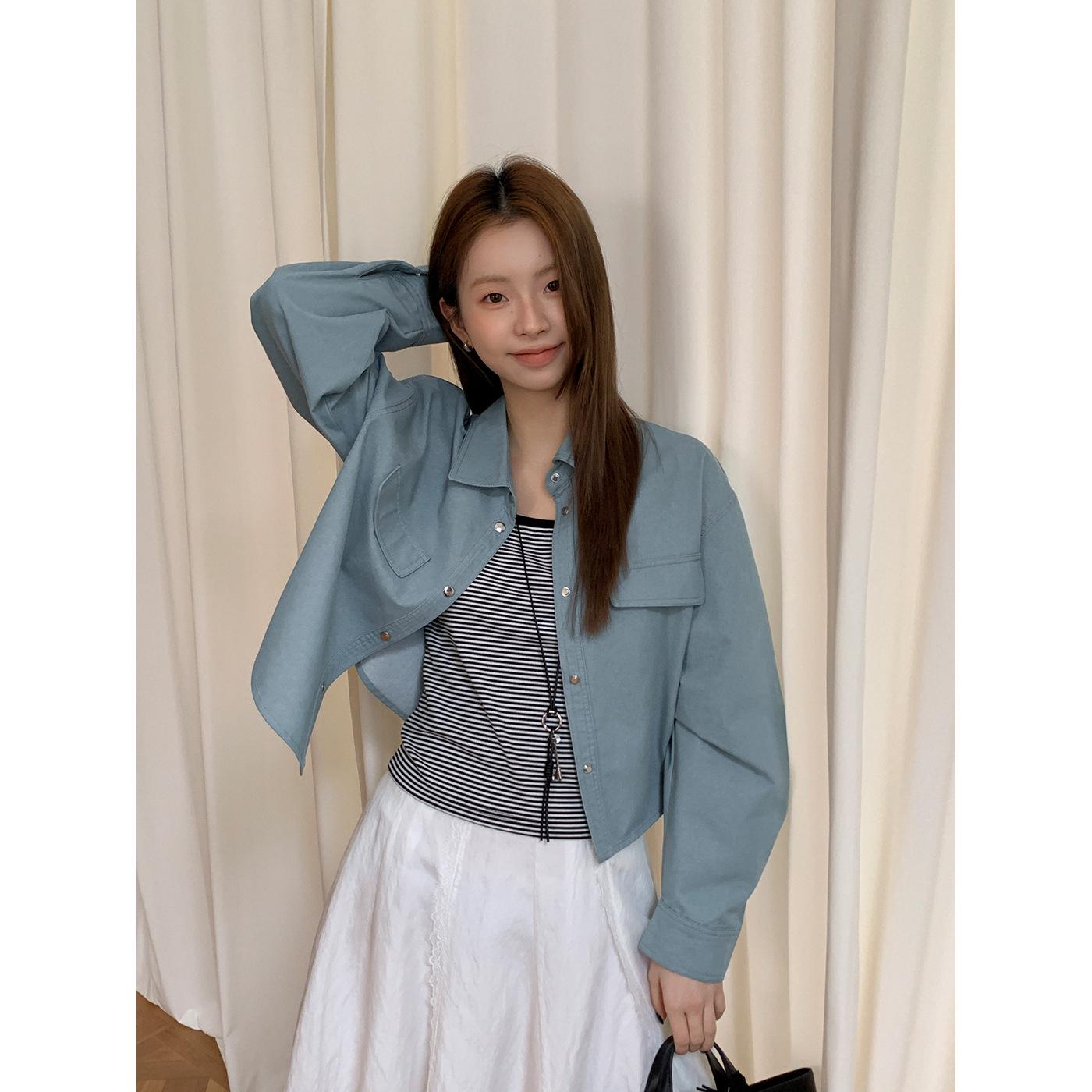 Women s Korean Casual Two-Piece Set: Lapel Short Shirt & Striped Knit Vest One Size зелёный