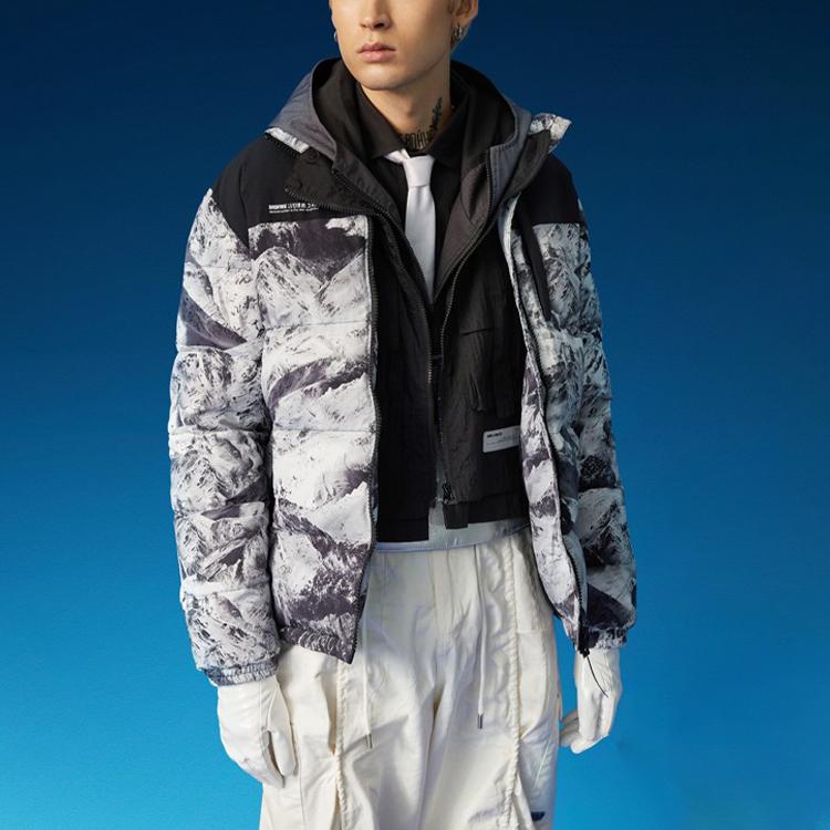 Li Ning Badfive Basketball Series Short Stand Collar Down Jacket Winter Men Jacket Snow-Mountain-Print AYMQ549-3