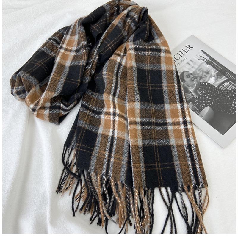 Retro Style Plaid Scarf Women's Winter Fashion Thickened Warm Scarf Student Scarf Shawl