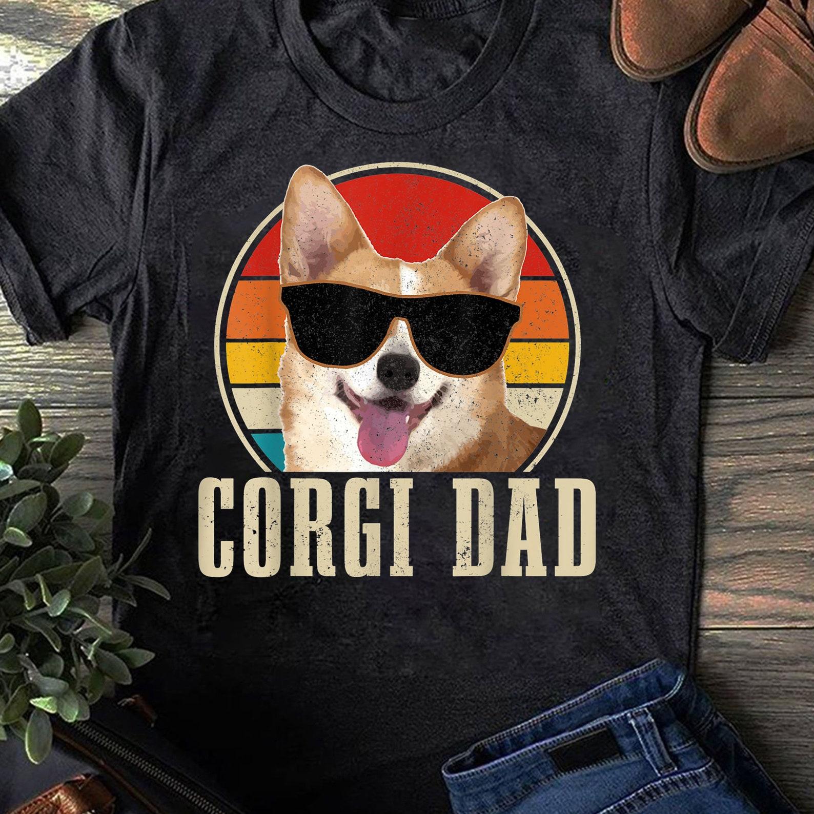Corgi Dad Vintage Sunglasses Funny Corgi Dog Owner T-Shirt - Gift for Dog Lovers - Funny Dog - Vintage Shirt L