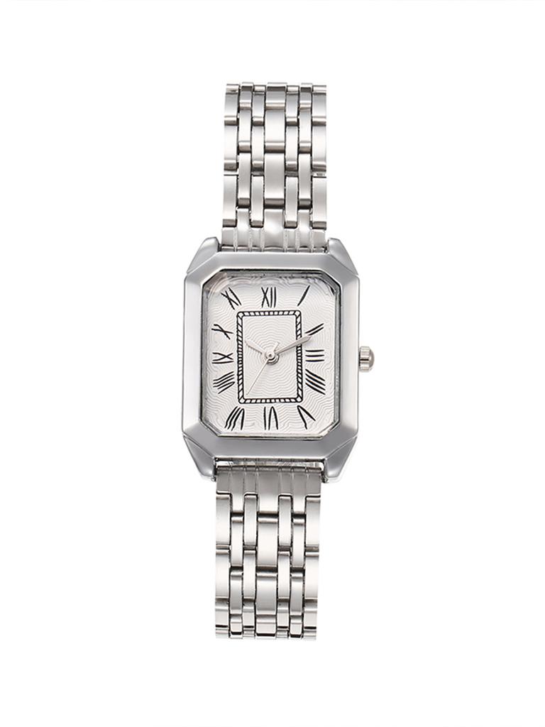 Fashionable Simple Light Luxury Roman Square Dial Quartz Wrist Watch with Diamond Bracelet Set of 5, Suitable for Elegant Ladies