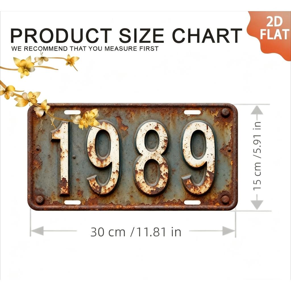 High Definition Metal Tin Sign Vintage Year Number License Plate Style Rustic Retro Wall Art Decor for Home Bar Garage