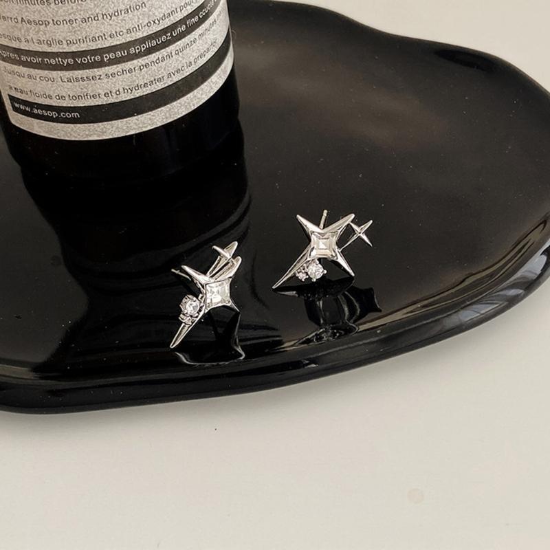 Metal Crossed Star Crystal Zircon Earrings for Women Girls Novel Geometric Four-Pointed Star Stud Earrings Party Jewelry