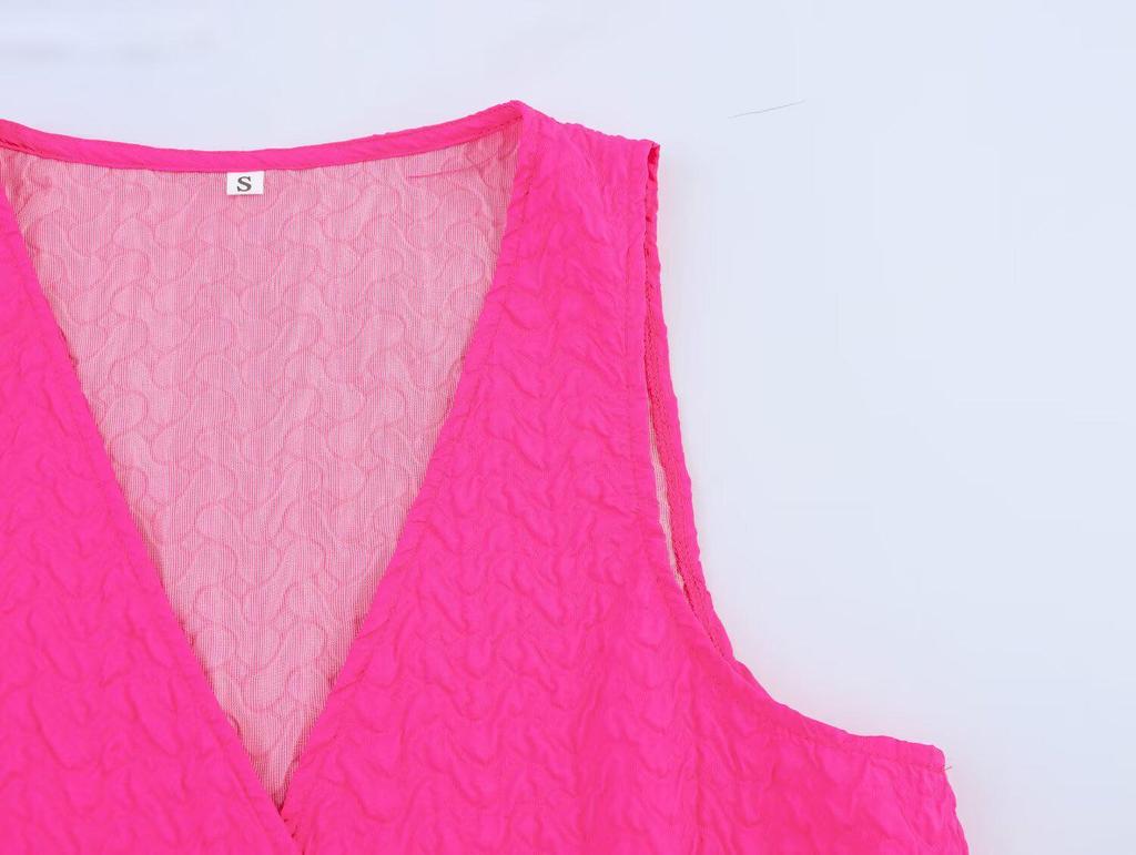 2025 Summer Women's European & American Style V-Neck Textured Vest Top & Shorts Set