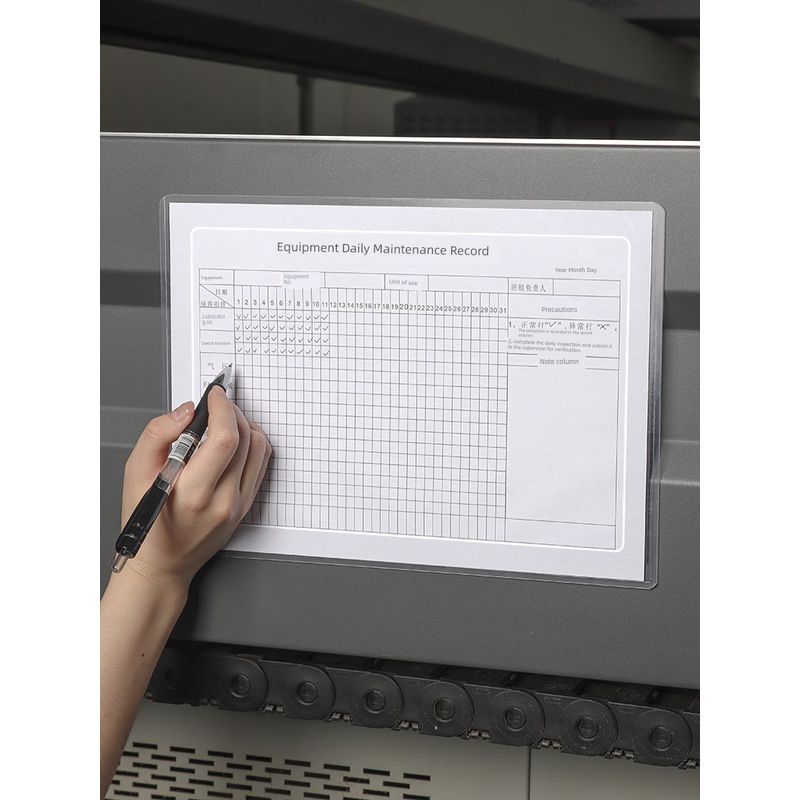 Card Sleeve Magnetic Frame Equipment Spot Check Table Kanban Card Bag Elevator Inspection Record Table Protective Cover Wall Sticking File Storage Bag
