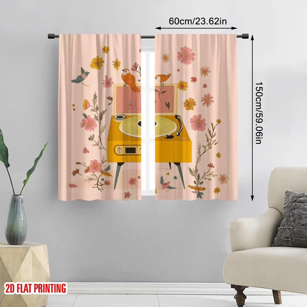 2 Stück, 2D-Flachdruck Vorhänge Melodische Blüten Strapazierfähiges Polyester (ohne Stange) Zimmerdeko Verwendung für Wohnzimmer, Büro, Küche,