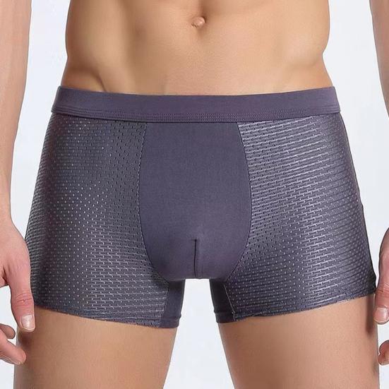 Men Summer Thin Ice Silk Shorts Panties Breathable Hollow Mesh U-convex Mid-rise Solid