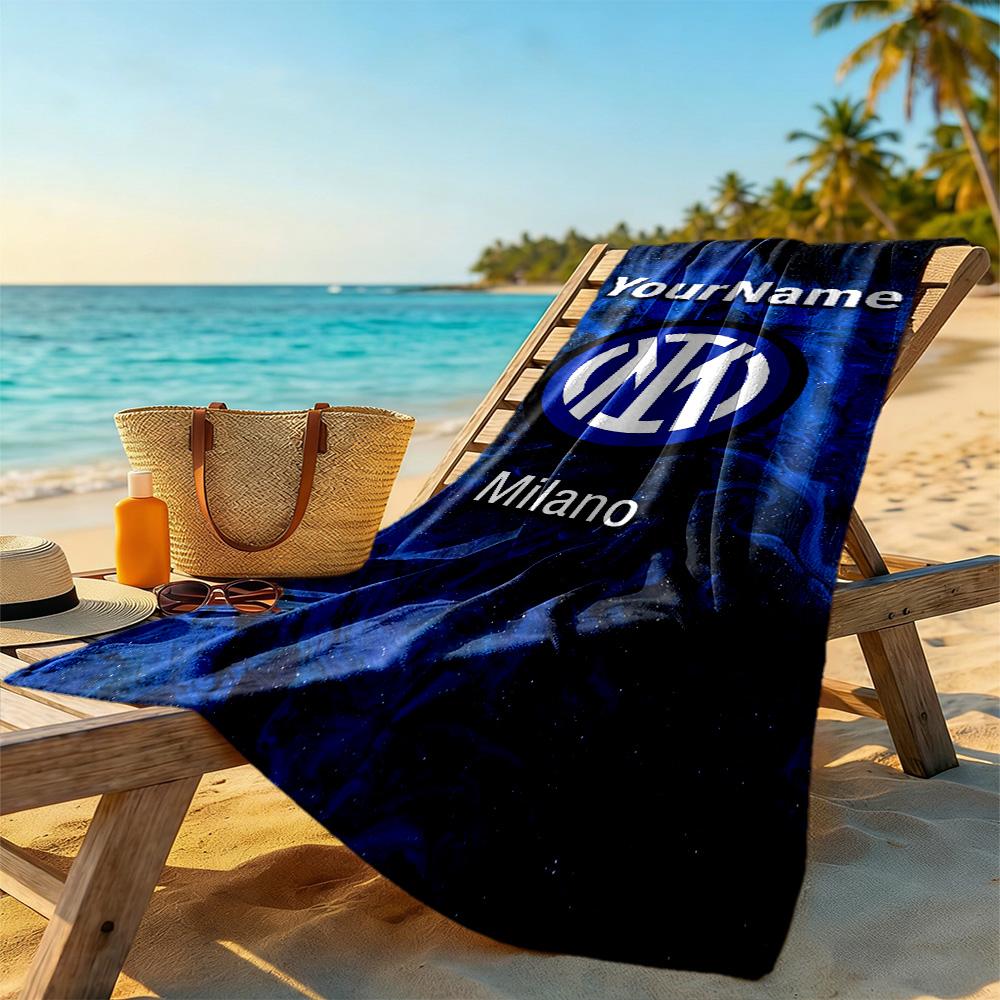 Inter Milan Personalized Text Beach Towel Quick-Dry Soft Microfiber Ideal for Travel Outdoor Swim Pool Yoga Surf Camping Hiking Gym Gift Holiday