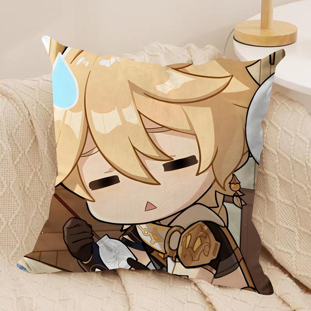 Aether Cute Cute Genshin Impact Cushion Cover Silky Short Plush Invisible Zipper Dustproof Sofa Pillow Case For Home Decor