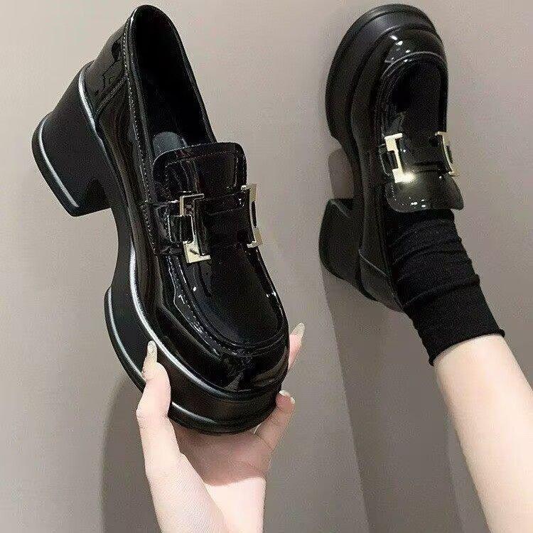 British style platform leather shoes loafers 2025 new spring and autumn small man height increase single shoes one pedal lazy shoes women