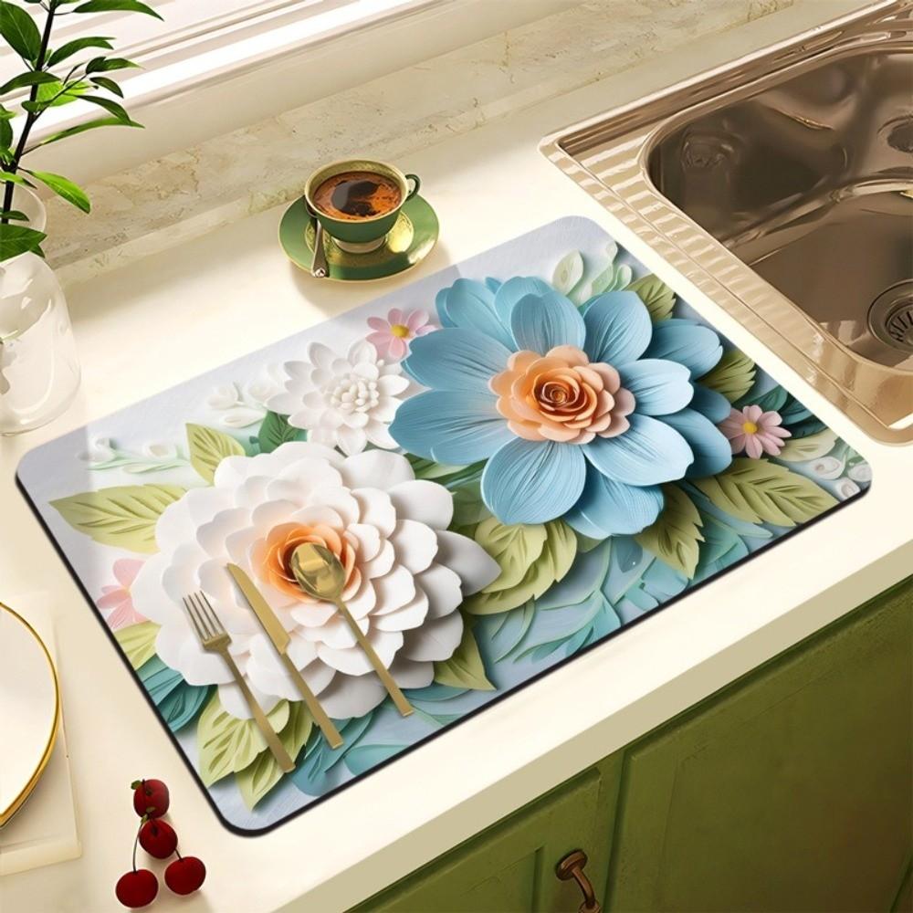 

Oil Painting Coffee Machine Drainage Tray Anti Scald Anti-Slip Countertop Absorbent Pad Insulated Kitchen Utensil Pad