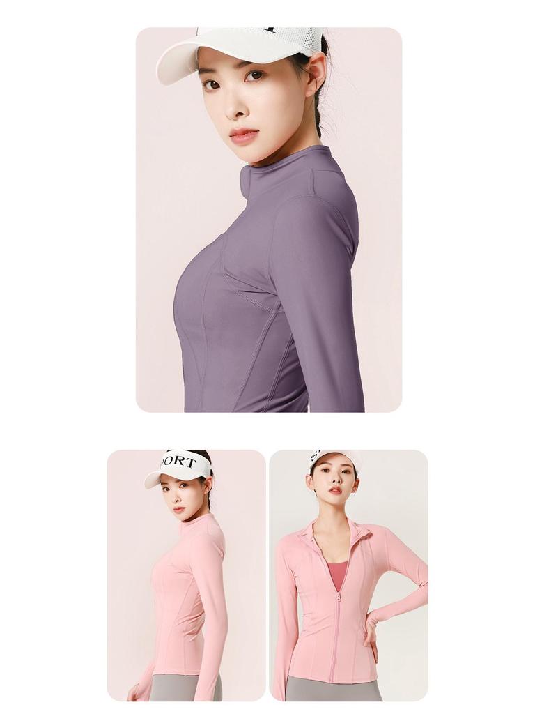 Juyitang Slim Fit Nude Yoga Jacket - Nylon Stand Collar Sportswear for Running & Fitness