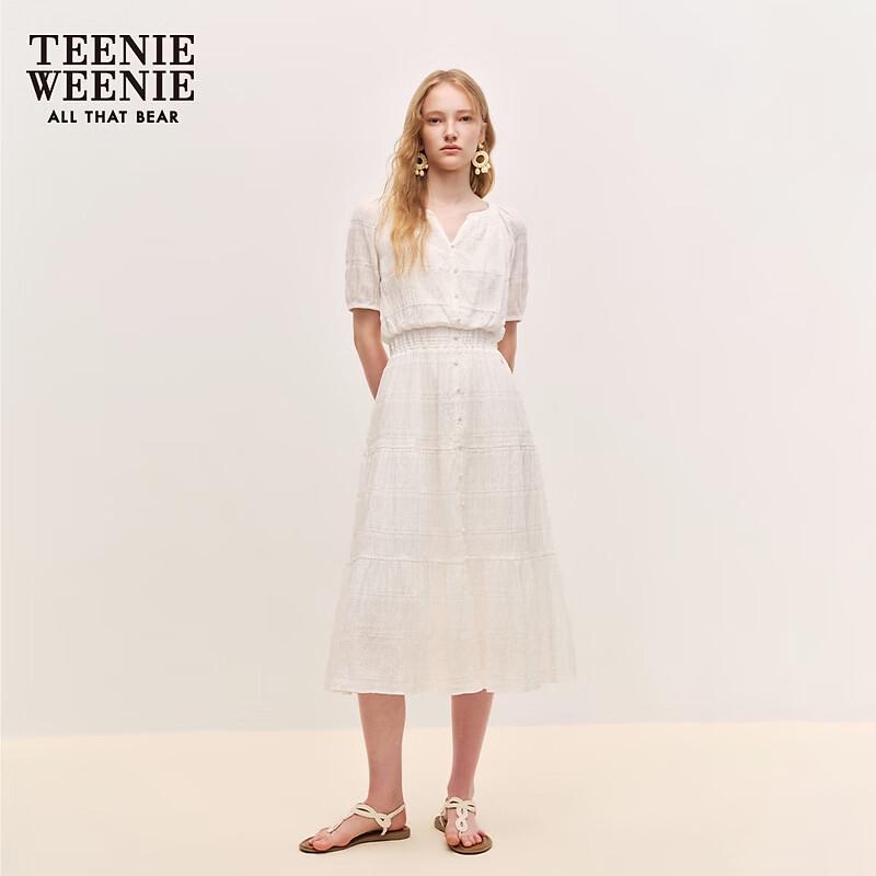 Простое платье-футболка А-силуэта с мишкой Teenie Weenie M белый