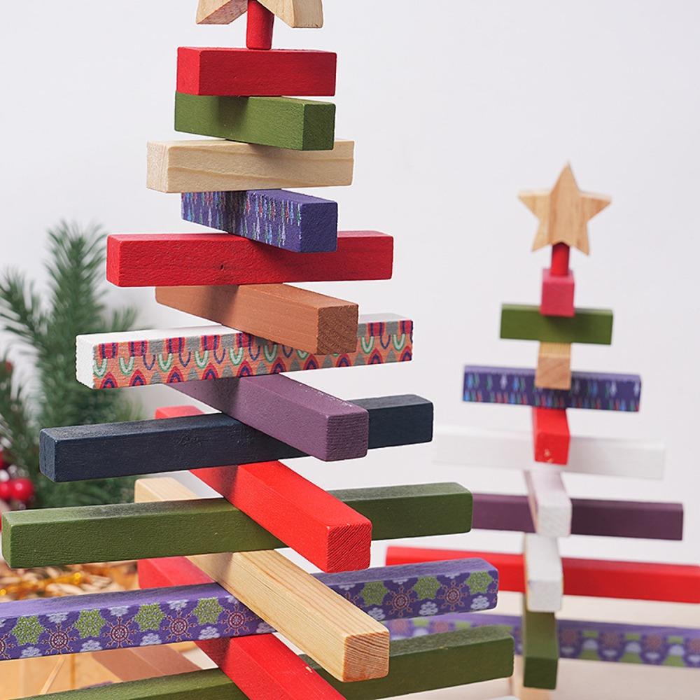 Rustic Style Christmas Tree Figurine Wooden Christmas Tree Block  Shelf