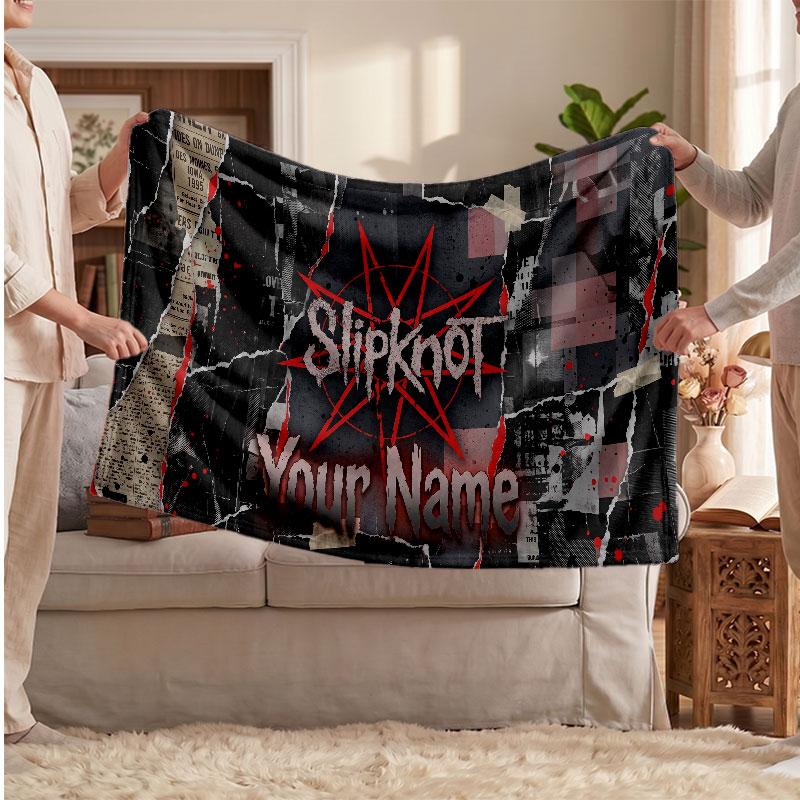 Slipknot Flannel Blanket, Custom Name Text Personalized Soft Throw Blanket Home Decor Gift