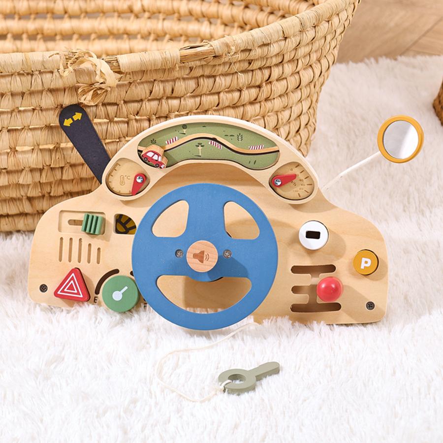 Montessori Busy Board Sensory Toys Wooden Steering Wheel Switch Control Board for Children Travel Activities Games Gifts Toy